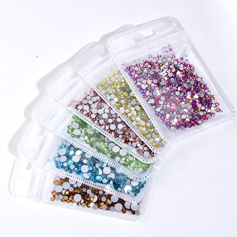 Mix Size 1440pcs Crystal AB Glitter Rhinestone Glass Non Hotfix Rhinestones стразы Flatback Diamond Nail Art Decorations Y0015