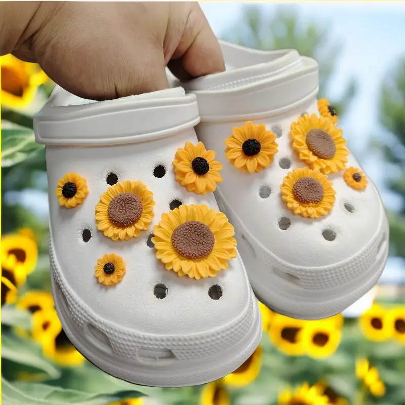 New 10Pcs Sunflower Designer Shoes Charms Set Fit Girl Decorations For Hole Shoes Ornaments Women Accessories Pins Wholesale