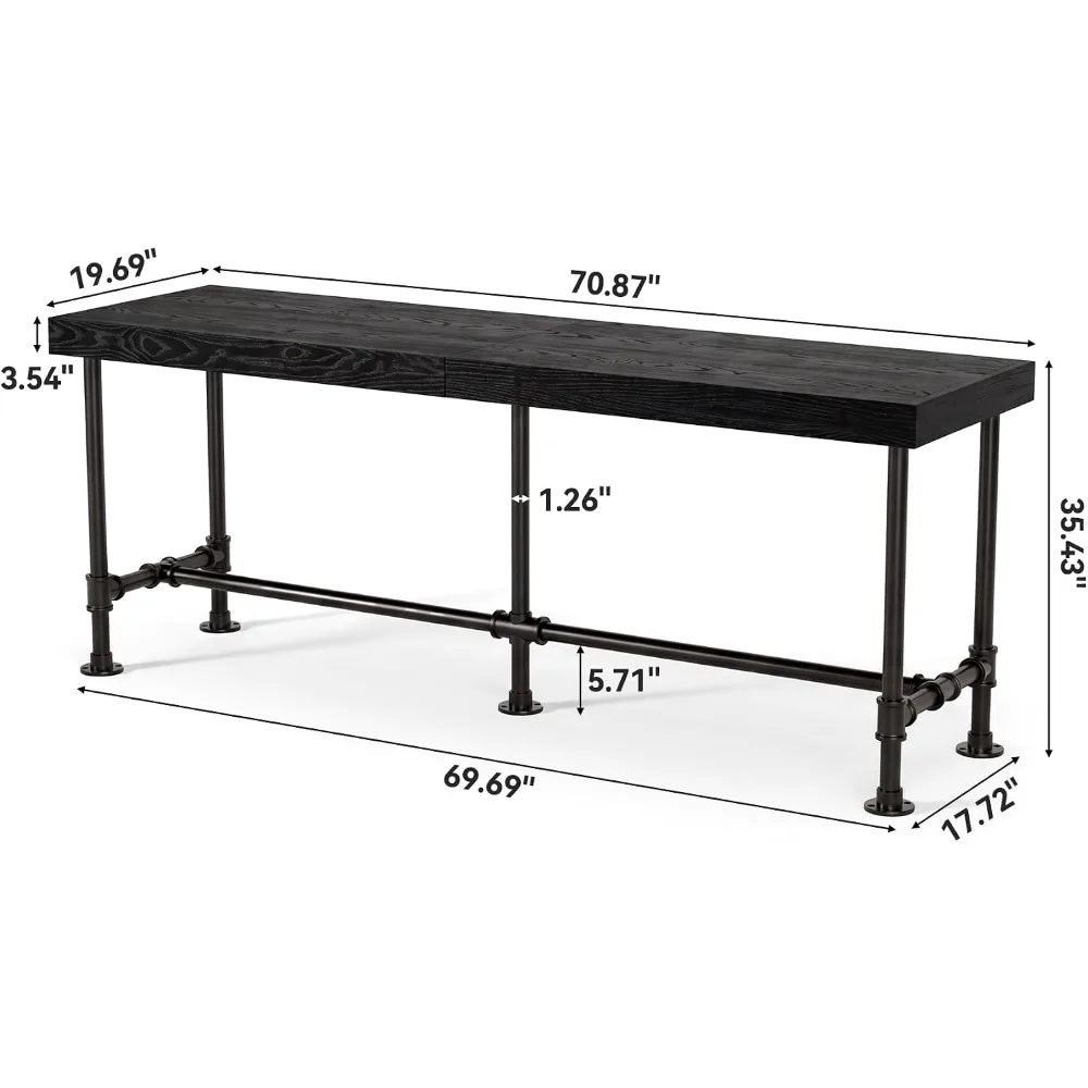 70.9-Inch Solid Wood Bar Table for 6-8, Narrow Industrial Pub Table, Black