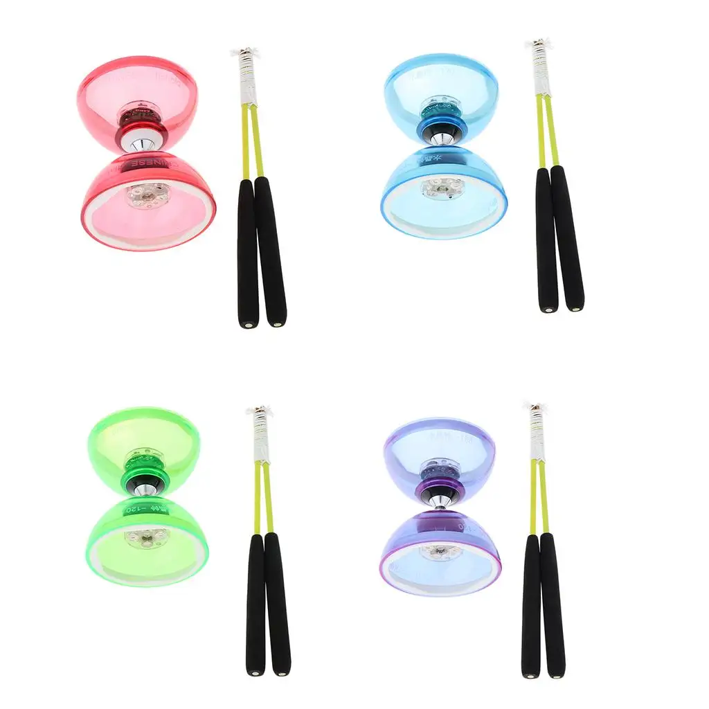 12cm Luminous Triple Bearing Soft Rubber Diabolo Toy with Cord Sticks