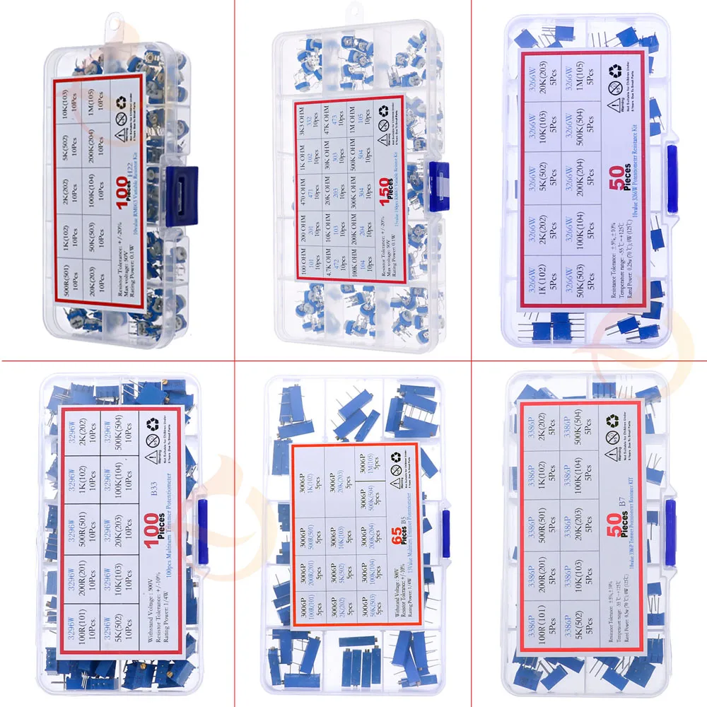 RM063 RM065 3296W 3296X 3362P 3386P 3266W 3006P Trimmer Potentiometer Kit 100 200 500ohm 1K 2K 5K 10K 20K 50K 100K 200K 500K 1M