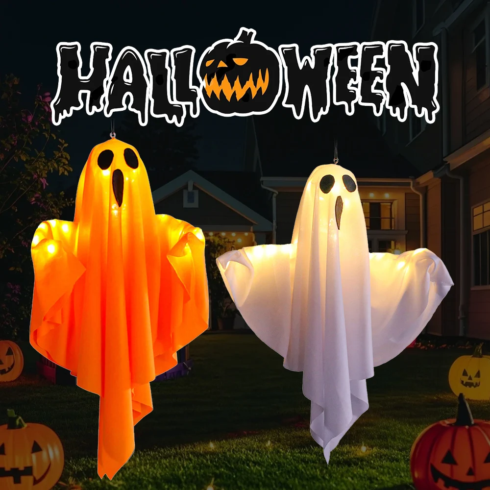 Halloween Decoration LED Glow Ghost Home Indoor Outdoor Decoration Supplies Haunted House Bar Hanging Horror Props with Lights