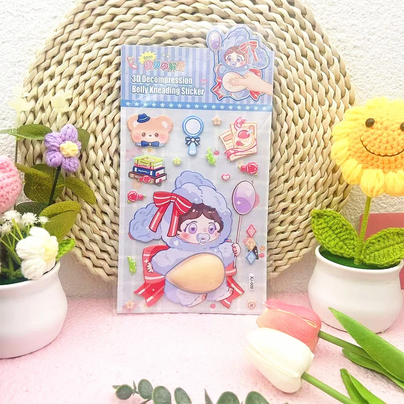 4 عبوات من ملصقات إسفنجية ناعمة على شكل حيوانات - لمس البطن ثلاثي الأبعاد على شكل باندا وأرنب، مجلة ممتعة لتخفيف التوتر، مادة إسفنجية إبداعية