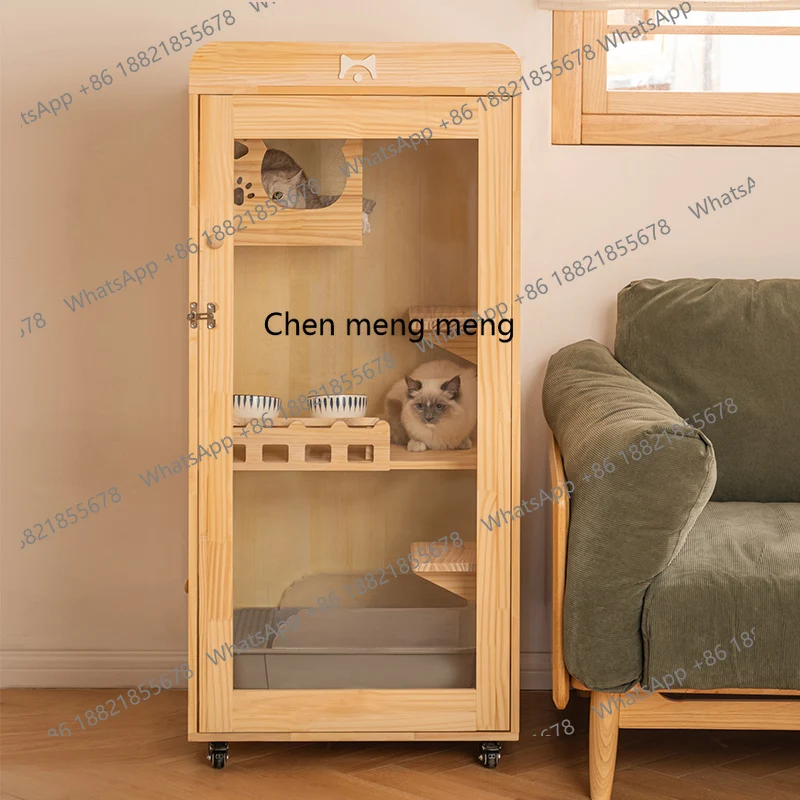 

Solid wood villa cat cage small castle pet cat house home indoor free access