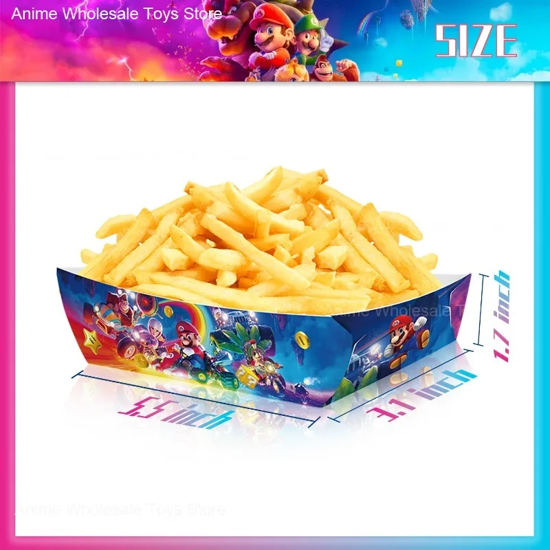 12pcs Super Mario Bros Paper Pallets Anime Children Party Supplies Disposable Snack Tray Party Box Cutlery Potato Chip Box Decor