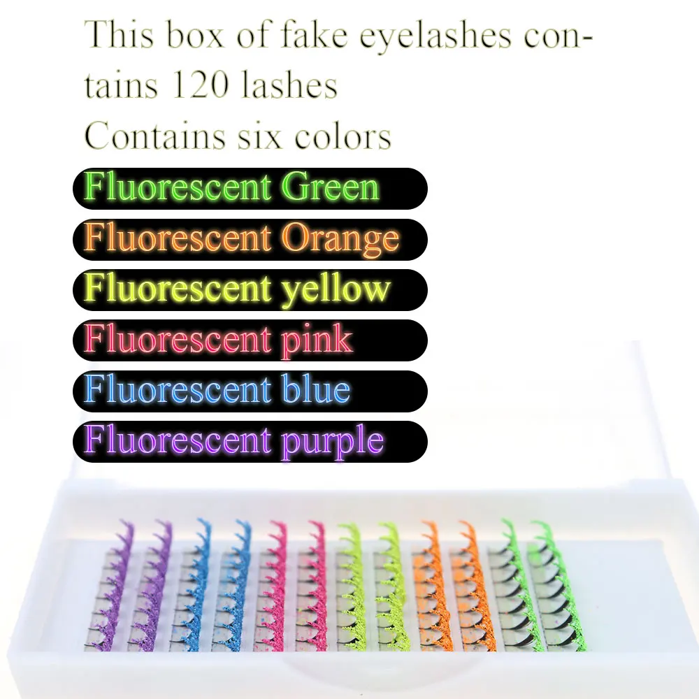120-delige fluorescerende/KLEURRIJKE glanzende stofwimpers Lichtgewicht voor Halloween Kerstmaskeradefeesten Feestelijke shows