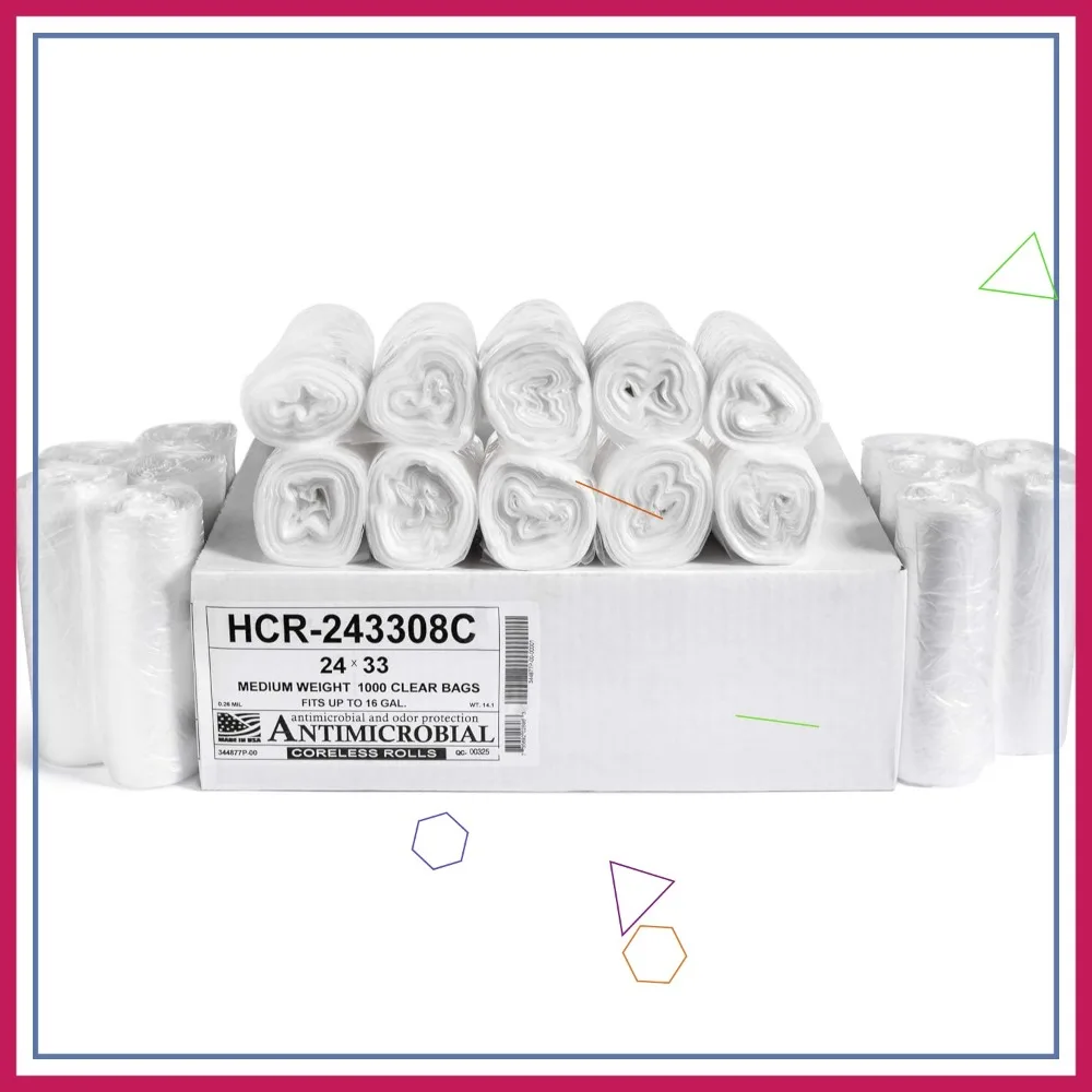 

16 Gallon Trash Bags, 1000 Count, 8 Micron Thick, Clear for Bathroom Office Industrial Use