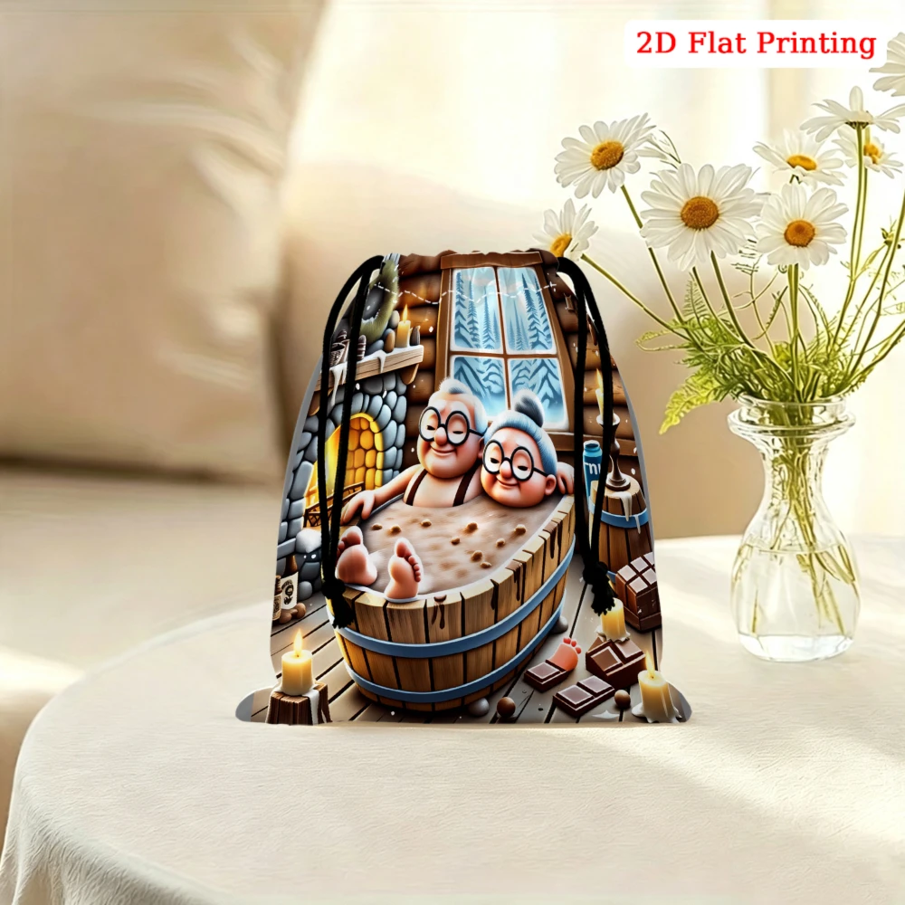 1pc Cartoon Style Drawstring Bag Multicolor 2D Flat Printing Storage Small Pouch For Travel Gym Sports Accessories Organizer Uni