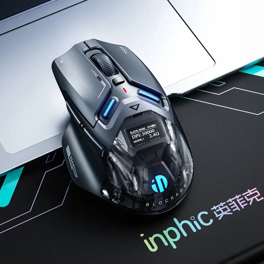 INPHIC IN9 Ultra Mouse OLED-Display Tri-Mode PAW3950 E-Sport-Gamer-Maus Lange Lebensdauer Ergonomisches 8K-Rücklaufrate Geschenk