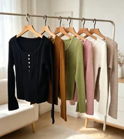 Women's Clothing Fashion All-match Solid Knit Pullovers Spring Summer Elegant Square Collar Chic Button Sweater Lady Vintage Top - Image 5