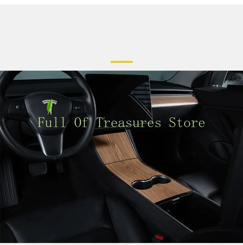 For Tesla Model 3 2017- 2020 Center Console Panel Sticker Wood Grain Film Cover for Tesla Model Y Interior Accessories