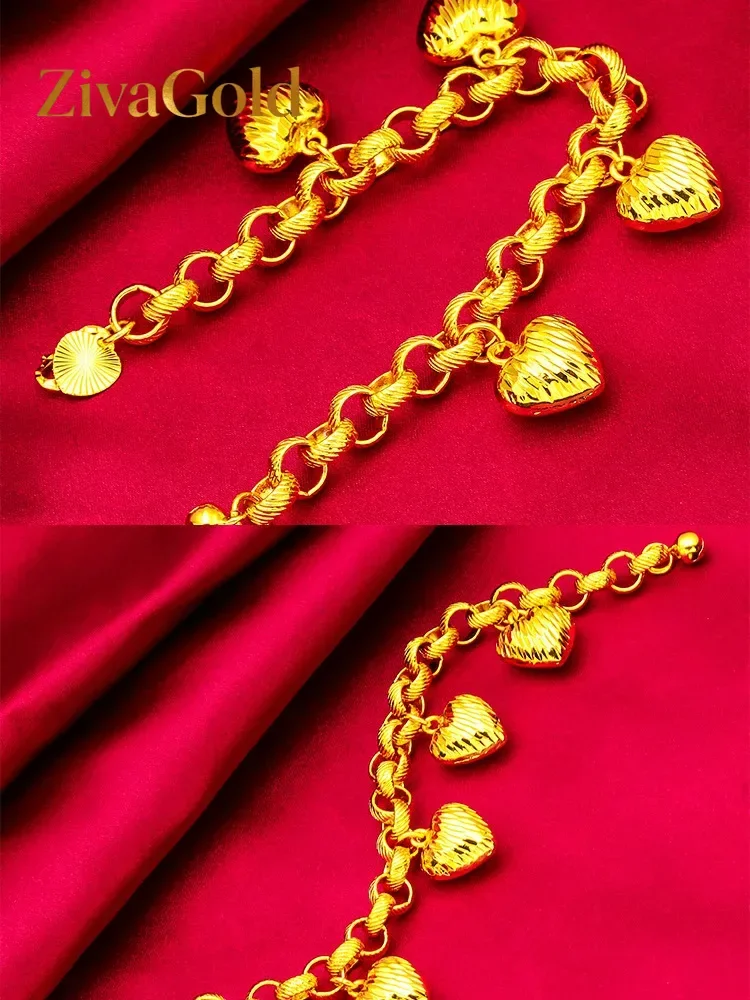 

ZivaGold 24K Gold Pineapple Heart Bracelet AU999 Pure Gold, playful pineapple-heart design, 3D shape for a lively and elegant
