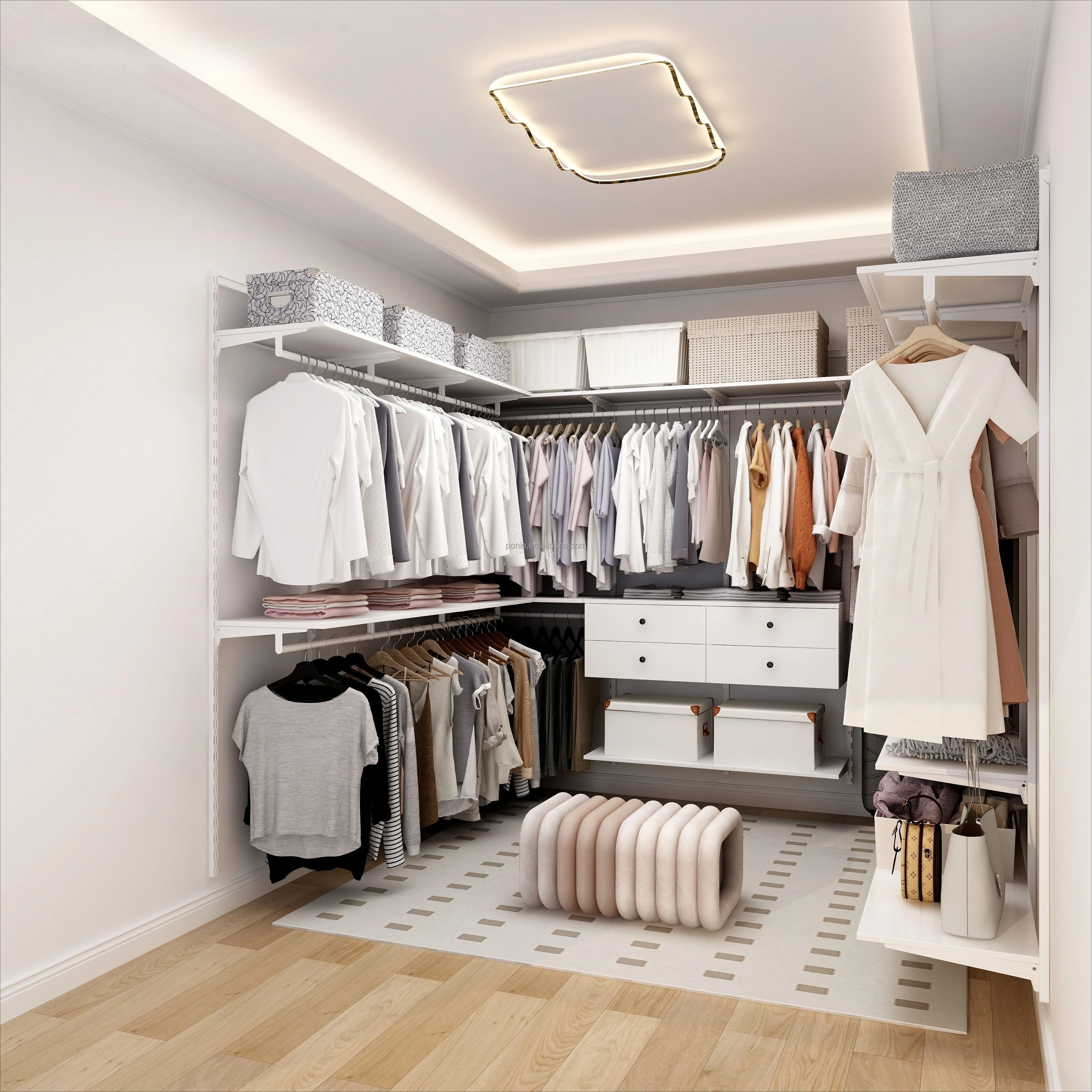 Modern Minimalist U-Shaped Wall Steel Wardrobe Extendable Lockable Hanging Assembled Home Hotel Kitchen Living Room Furniture