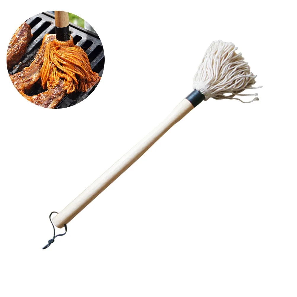 

2 Pcs Mop Brush Wooden Handle Cotton Yarn Soy Sauce Bbq Barbecue Bamboo Basting