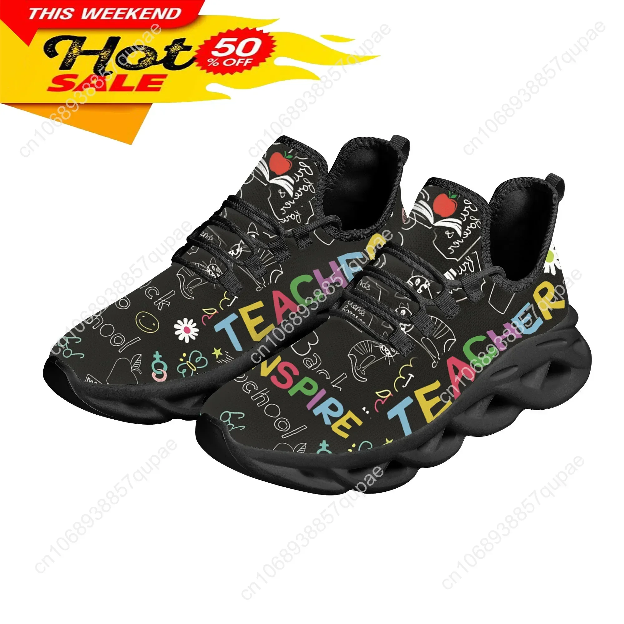 Teacher Profession Pattern Flats Sneakers Shoes Mens Womens Sports Shoes Fashion High Quality DIY Sneaker Custom Made Shoe 3
