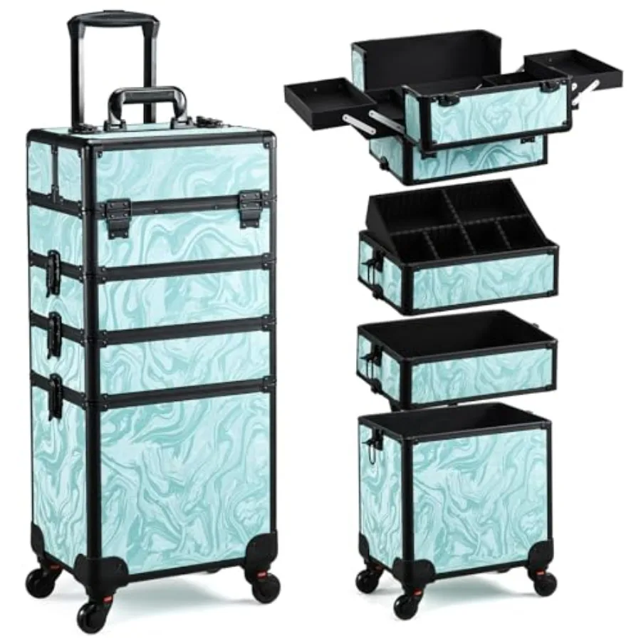 

Rolling Makeup Case 4 in 1 Makeup Case on Wheels Professional Makeup Trolley Cosmetic Train Case Makeup Cart Travel Trolley wit