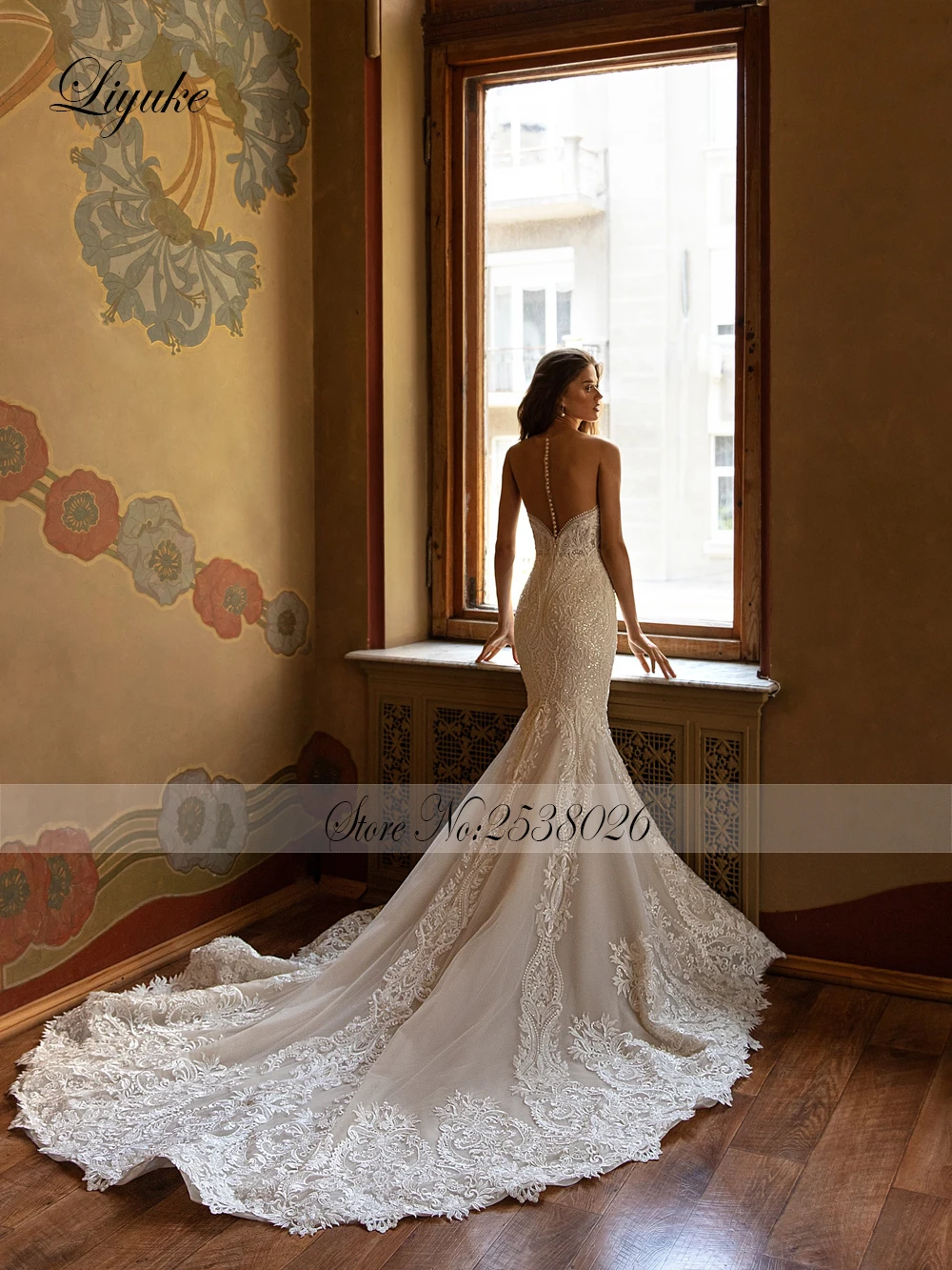 Liyuke-Vestido De novia De sirena con escote Corazón, exquisito Vestido De encaje De novia, Capel extraíble, vestidos De novia De trompeta