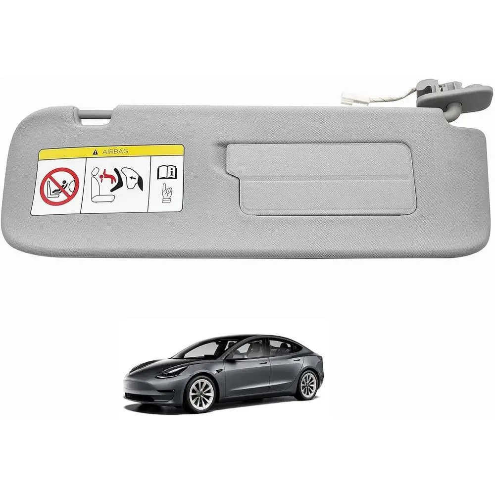 Sun Visor Passenger Side Right RH Gray with Mirror & Light Compatible with Tesla Model 3; Model Y 2017 2018 2019 2020 Replace 10
