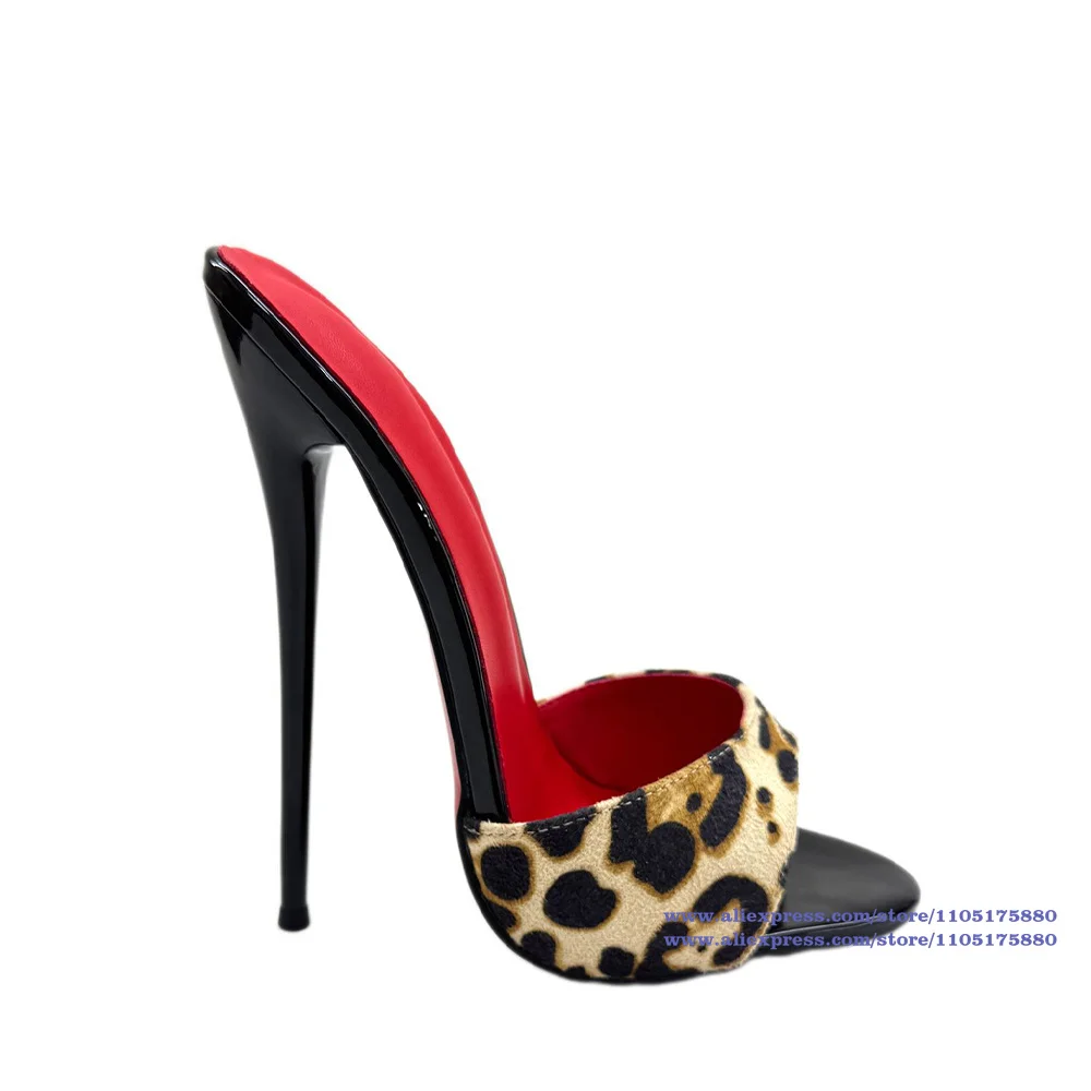 Zebra Print Open-Toe Mules Stiletto Red Lining & Black Patent Slippers Designer Dress Party Shoes Sandalias De Mujer Verano