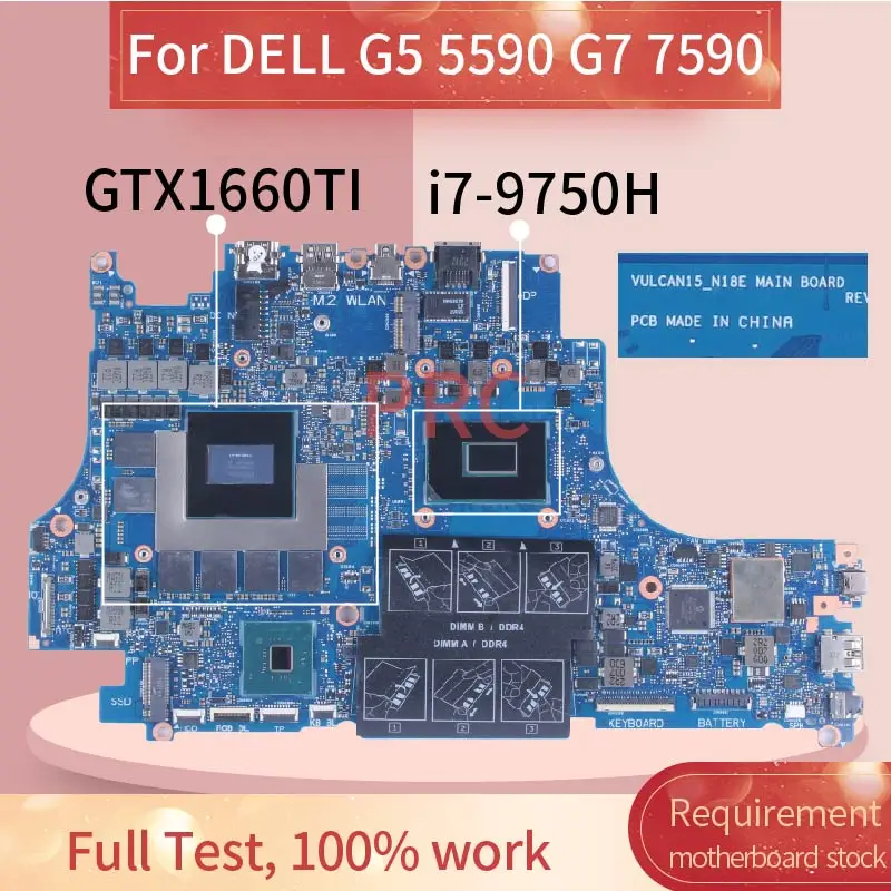 For DELL G5 5590 G7 7590 VULCAN15 N18E Laptop Motherboard 0T3CD6 0CNDTP 0MXHK3 GTX1660Ti/RTX2060/2070/2080 Notebook Mainboard