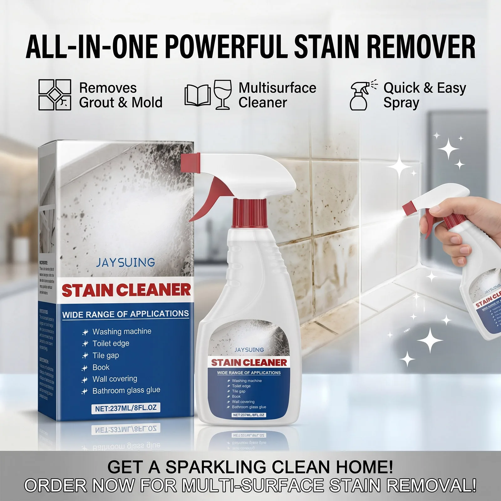 Mildew Remover Wall Spray Cleaner Mildew Stain Removal Gentle Multi-Purpose Cleaning Spray for Home Bathroom Wall Cleaning