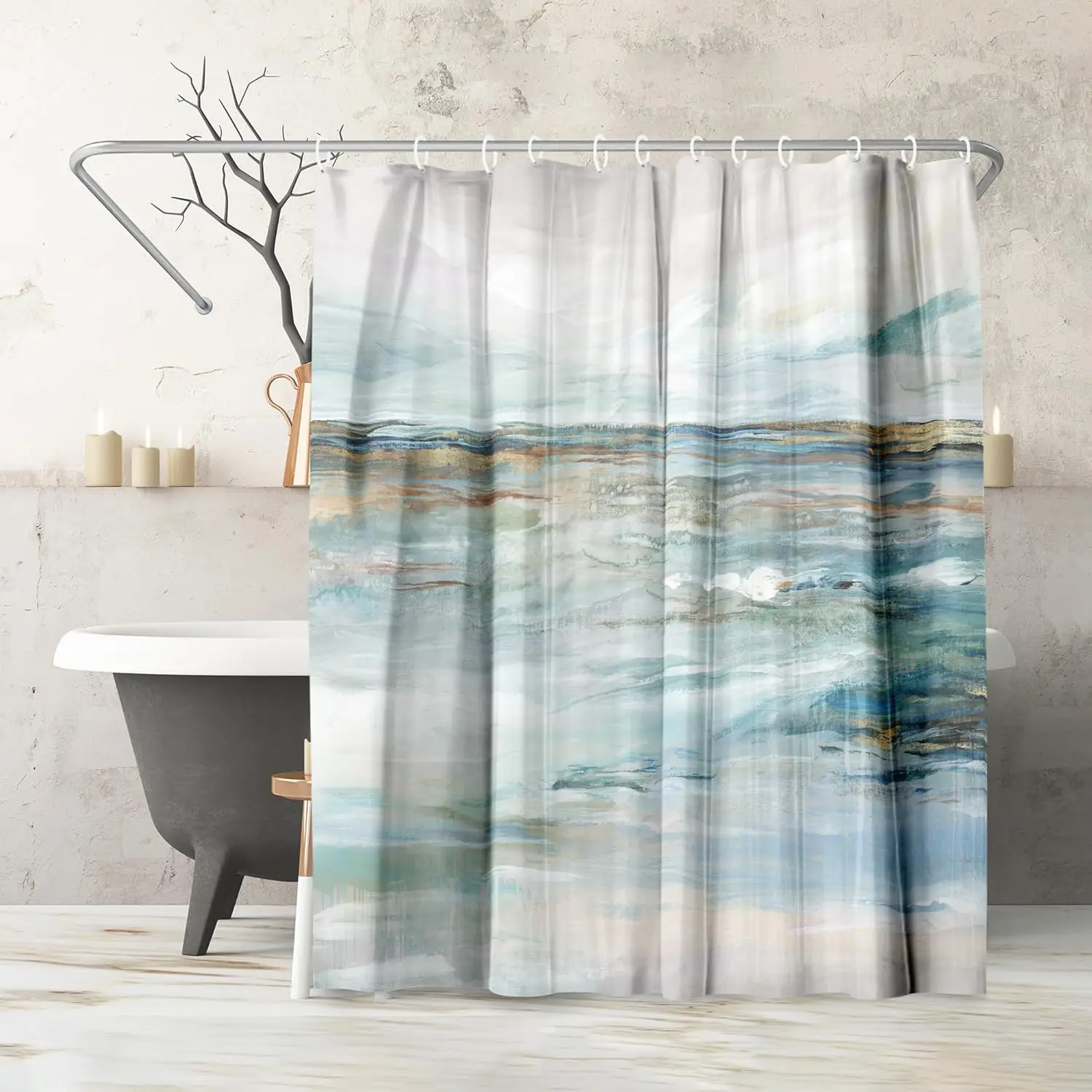 

Beach Shower Curtain - Water-Resistant Long Shower Curtain with Coastal Landscape Design - Durable Metal Grommets and 12 Hooks