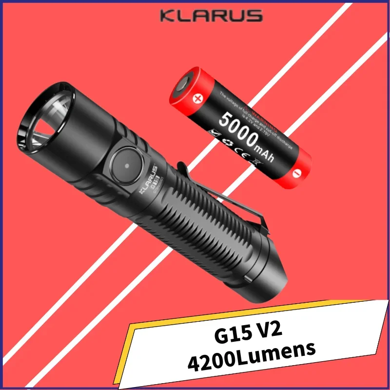 KLARUS G15 V2 High-Powerful LED Flashlight XHP70.2 LED max 4000 Lumen USB Rechargeable With 21700 5000mAh Battery Troch Lantern