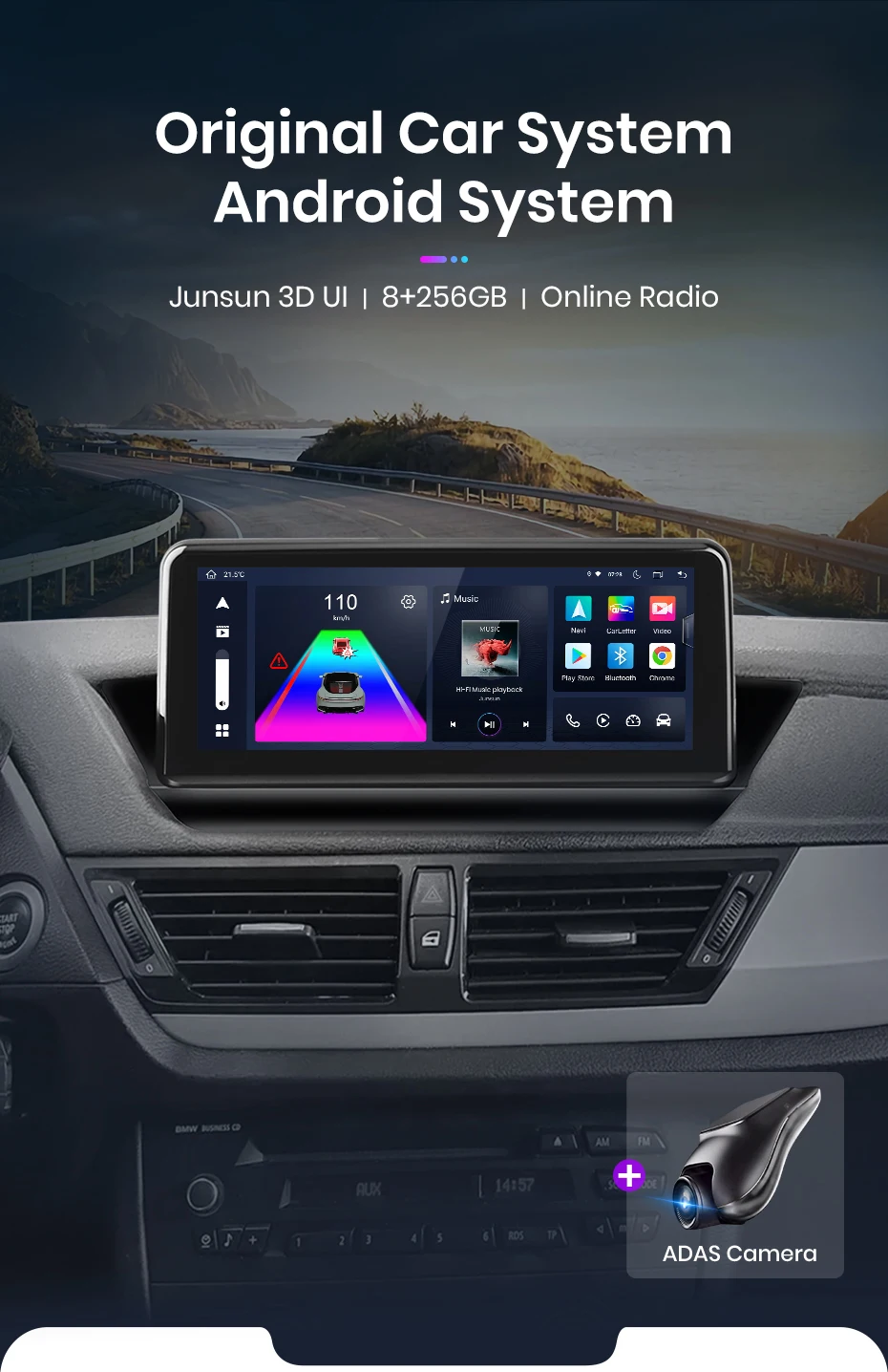 Junsun 10,25 Zoll Carplay für Apple Autoradio Multimedia für BMW X1 E84 2014-2018 Bluetooth Wireless Android Auto GPS Stereo – Detail 4