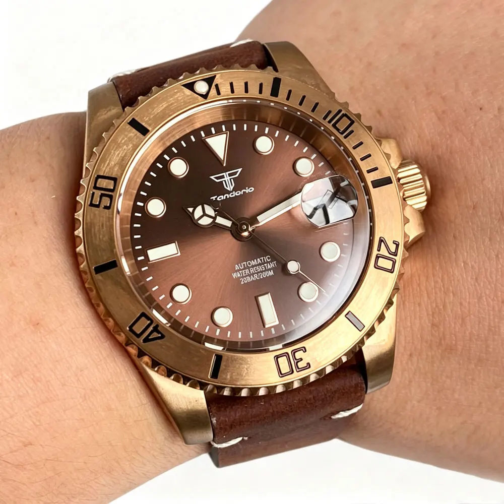 200M Diver Tandorio 40mm Solid Bronze Sapphire Glass Coffee Dial Luminous Japan NH35 Automatic Movement Men's Mechanical Watch