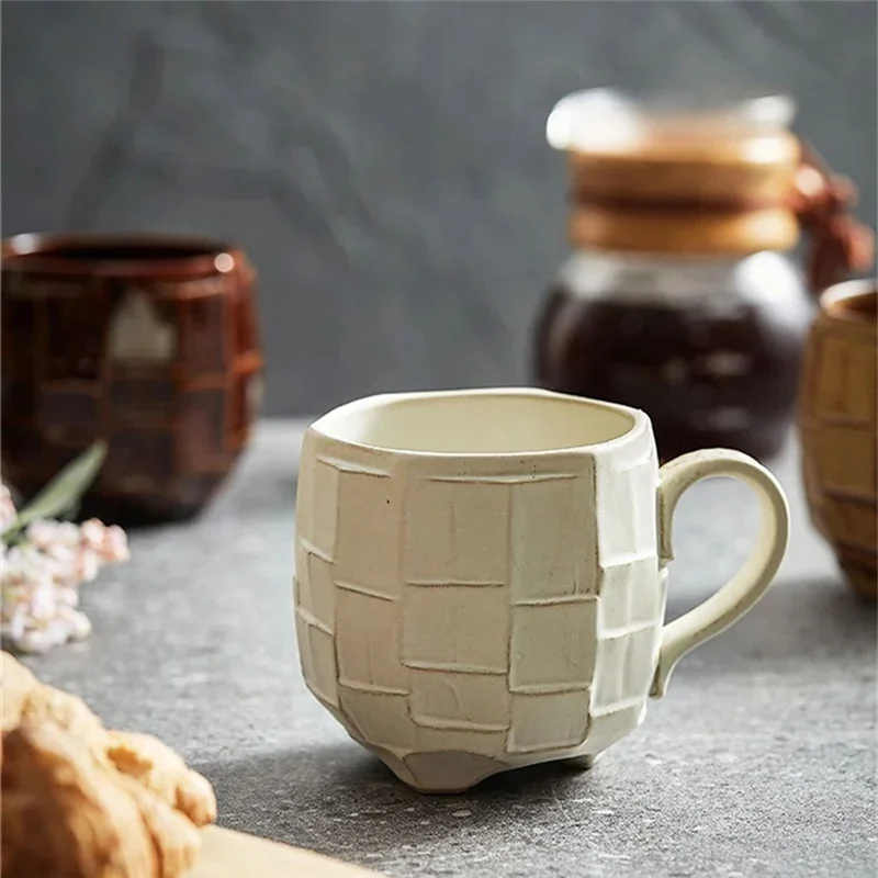 420ml retro cerâmica áspera xícara de café canecas japonesas leite xícara de chá cozinha café da manhã aveia copo-ABXK