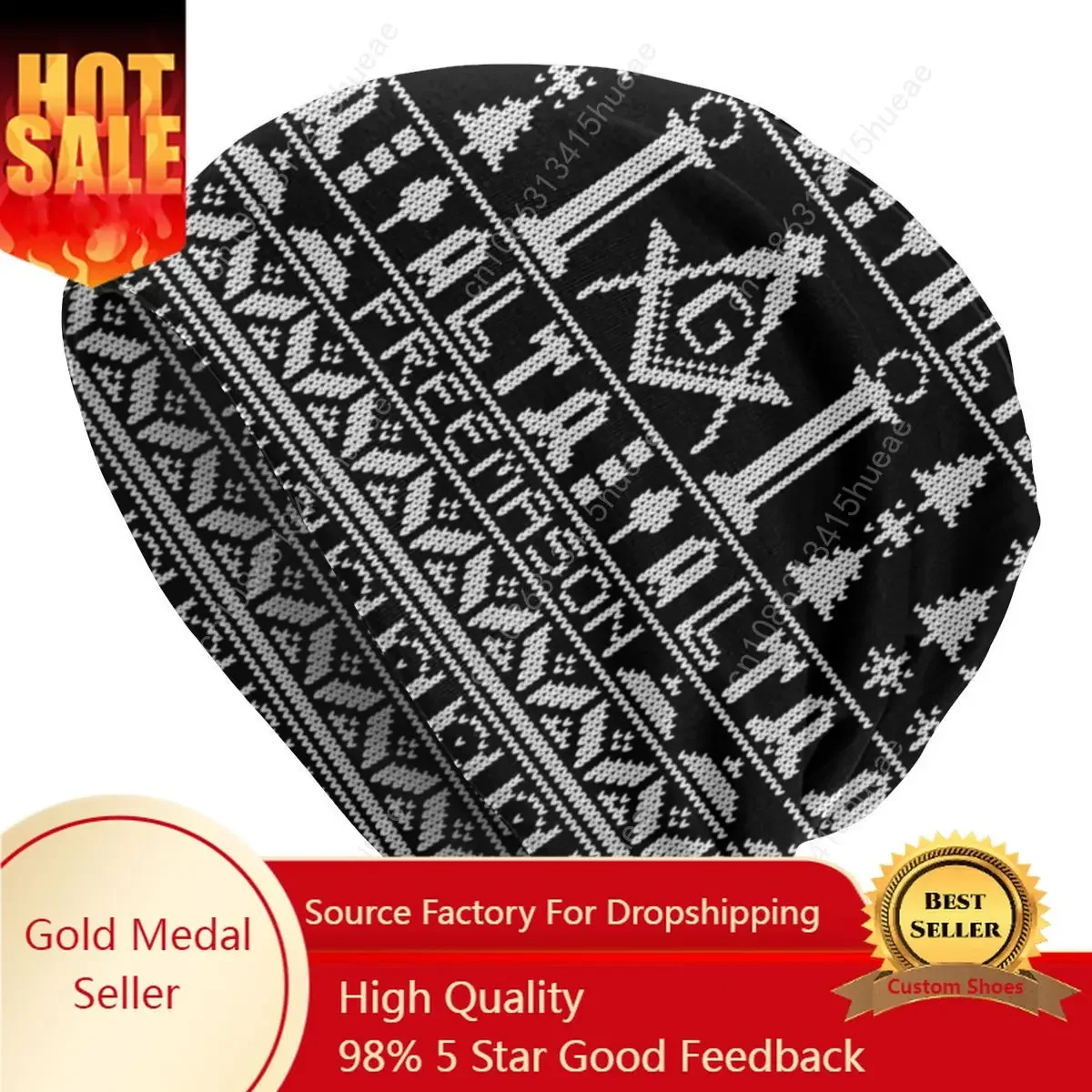 

Masonic Mason Freemason Pattern Bonnet Femme Fashion Knit Skullies Beanies Cap Men Women Warm Winter Slouchy Beanie Hat