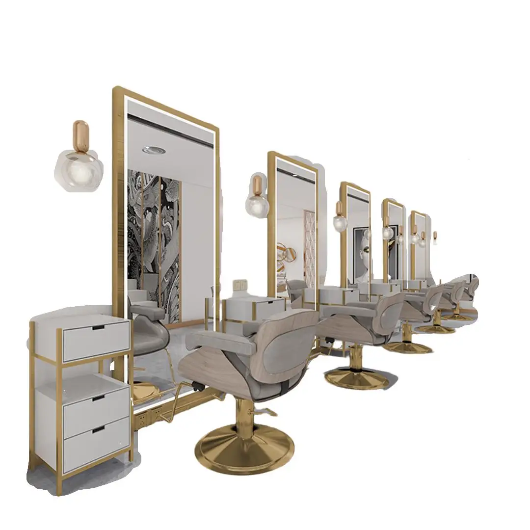 

Modern Style Salon Furniture Hair Salon Hairdressing Mirror Wall-mounted Double-sided Makeup Mirror, Mirror with LED