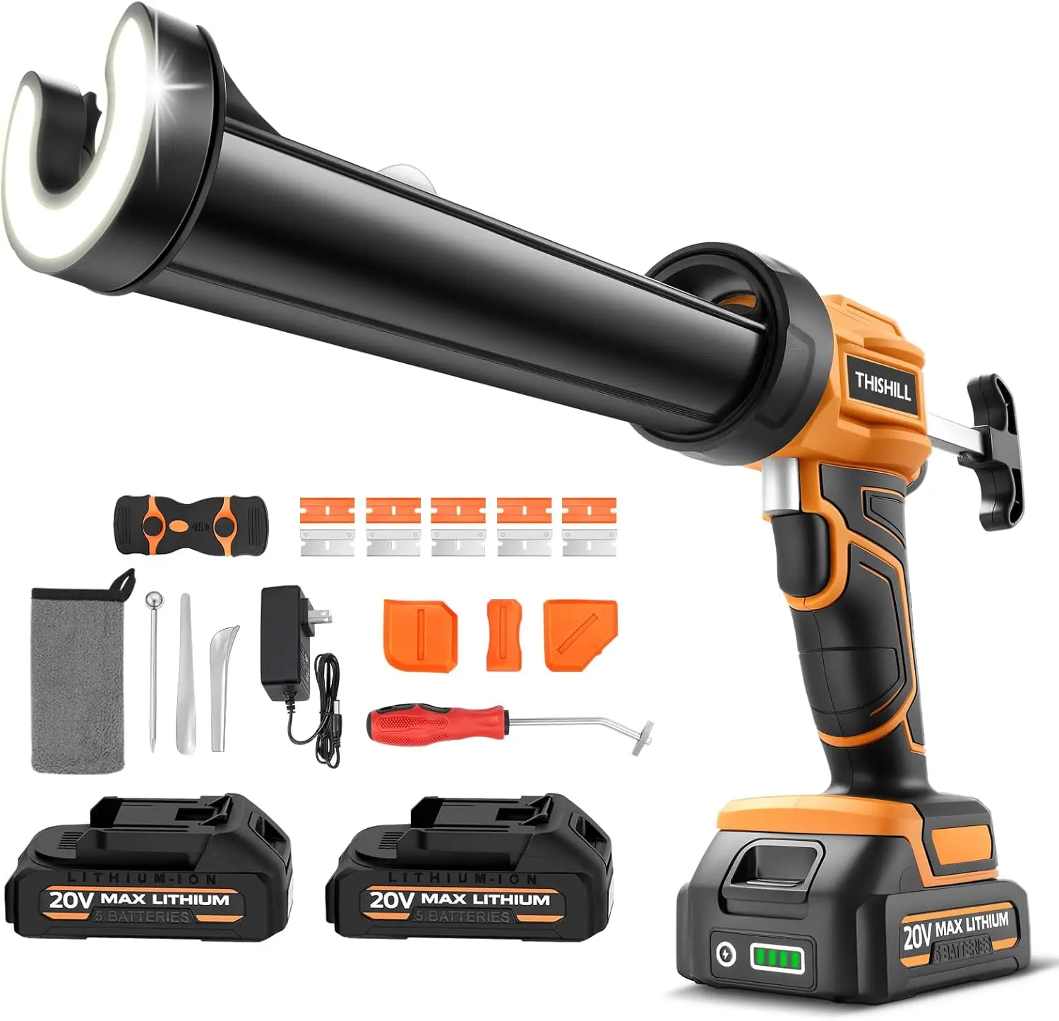 

Электрический пистолет для герметика 20В с 2 аккумуляторами, 4 скоростями и 9 насадками для герметизации и заполнения швов