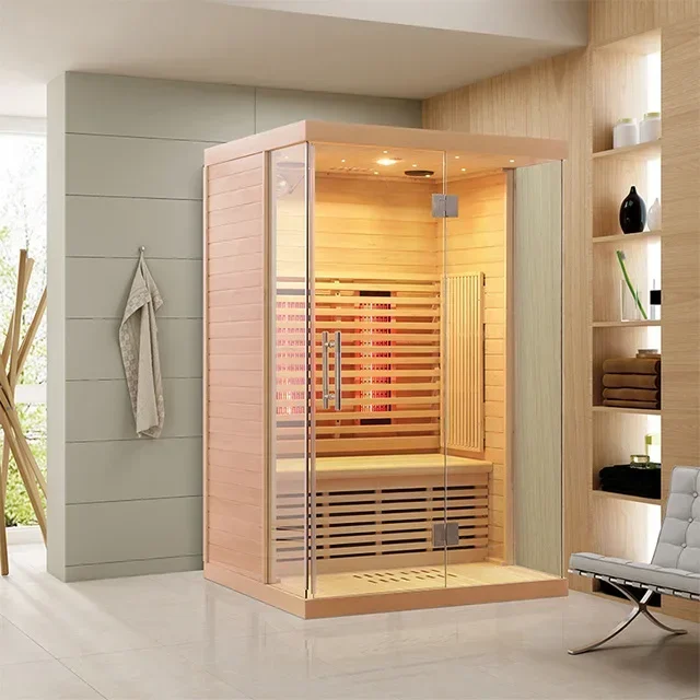 Deluxe 2 person hemlock wood indoor full spectrum red far outside sauna room