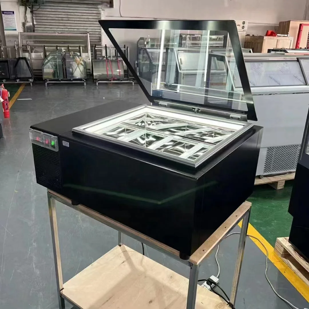 علبة عرض الآيس كريم لسطح المكتب التجارية، تبريد مباشر بدرجة حرارة واحدة، ثلاجة ذاتية التجميد 220 فولت لاستخدام البار
