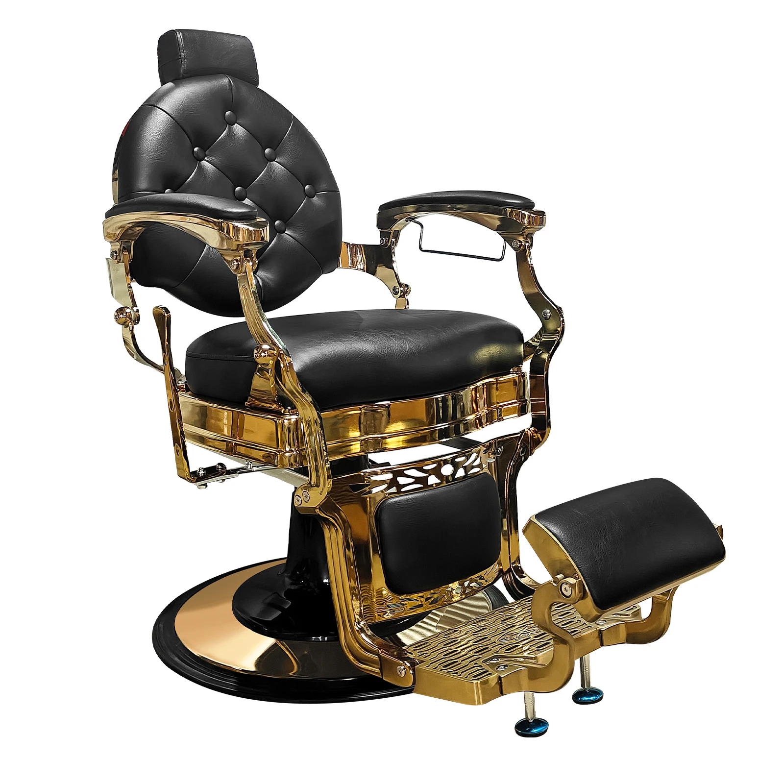 

Парикмахерское кресло в антикварном стиле, черное с золотом, с гидравлическим насосом и круглым основанием, для барбершопа, в продаже