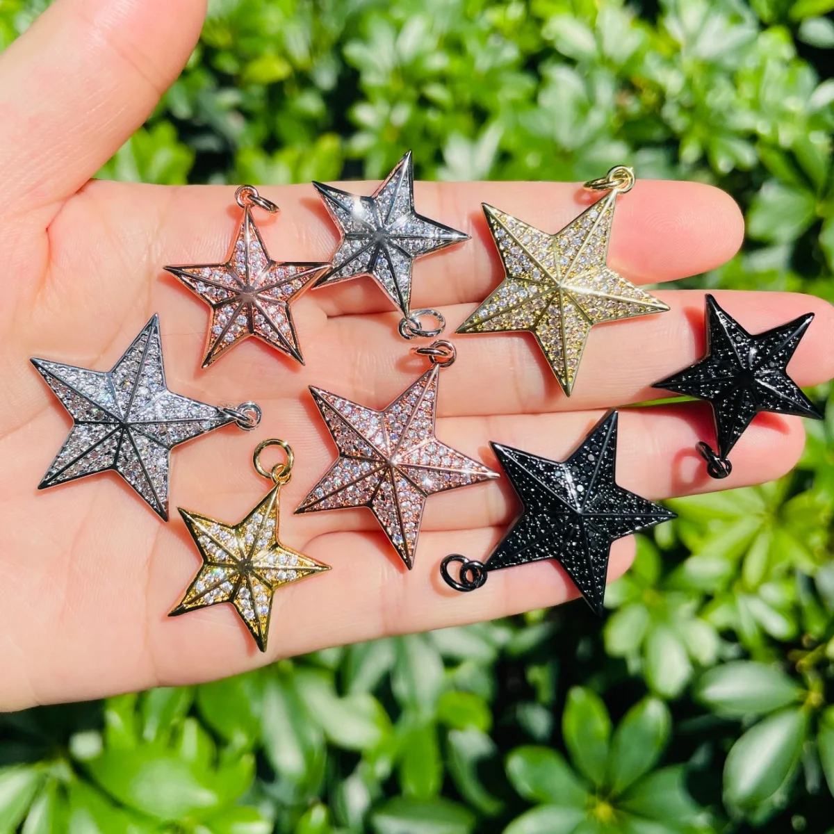 5pcs Bling Zirconia Pave Star Penda for Women Bracelet Girl Necklace Earring Making Pendant for Handmade Craft Jewelry Wholesale