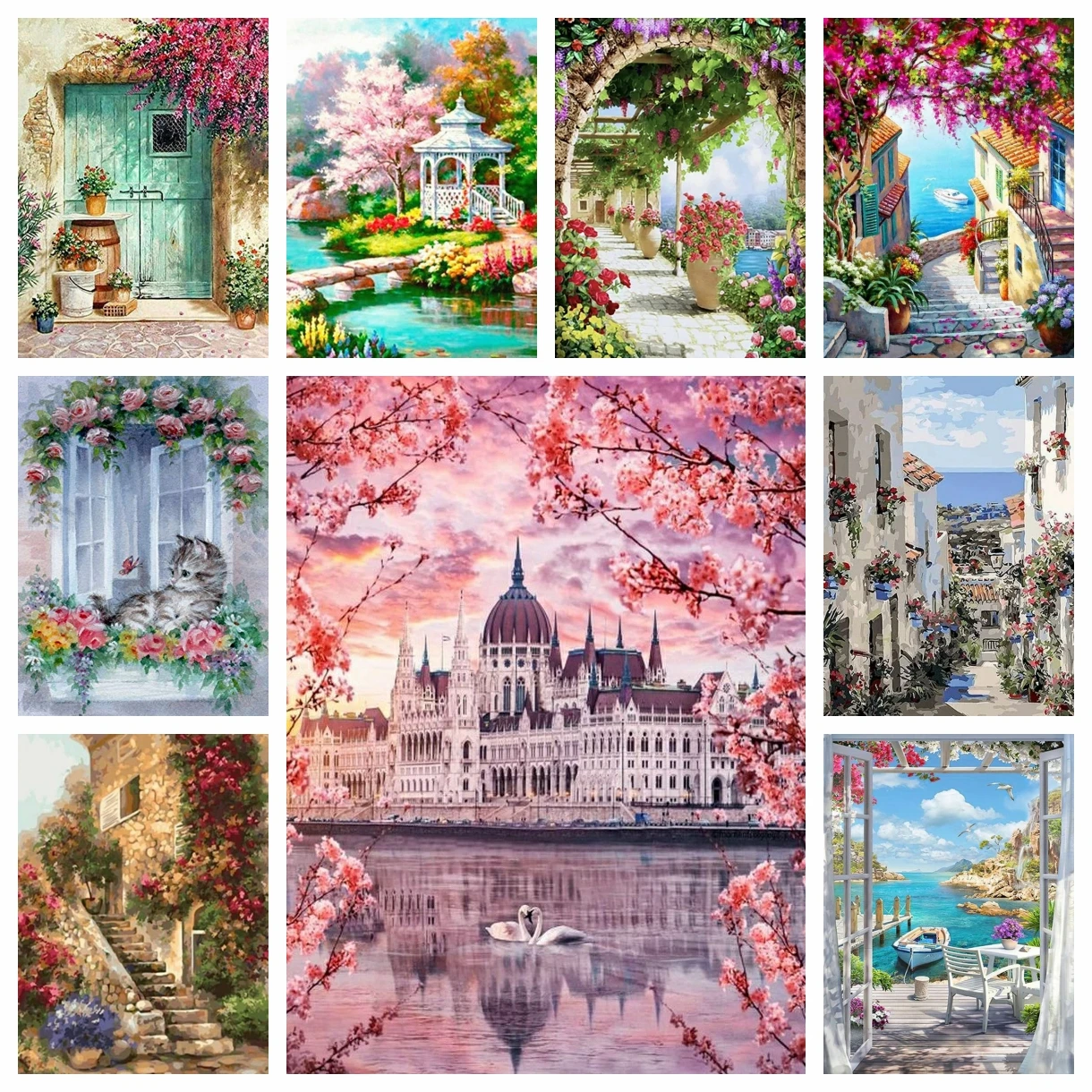 Stadt Stadtlandschaft 5D DIY Diamant Malerei Kits Runde Diamant Stickerei Haus Landschaft Diamant Mosaik Kreuzstich Home Decor