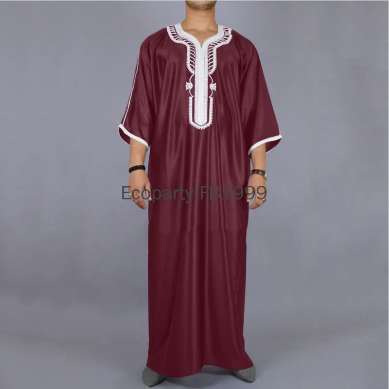 New Men's Moroccan Style Muslim Long Robe Summer Black White Elegant Embroidery Arab Ethnic Jubah Male Casual Islamic Clothing
