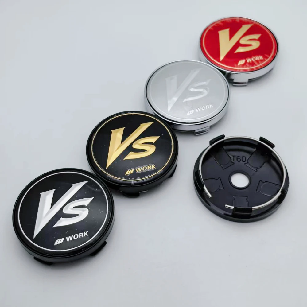 4pcs JDM VS W Work Logo Emblem Badge Car Wheel Center Caps 60MM Clips 56MM Wheels Hub Cap Rim Hubcaps Dust Cover Car Accessories
