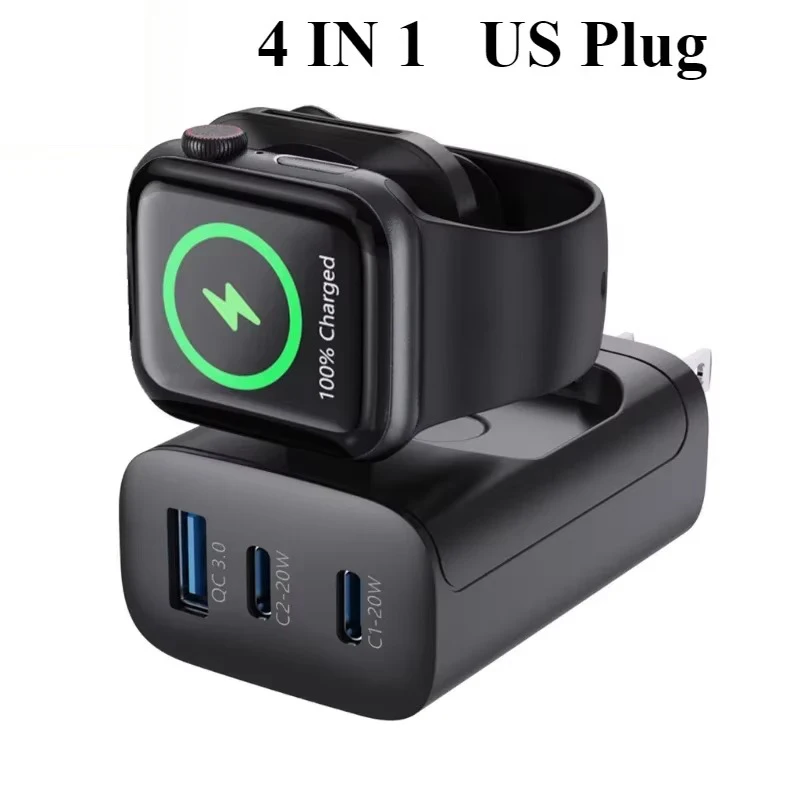 

Eary 4 In 1 Watch Wireless Charger Adapter for Apple Samsung Watch 10 9 8 7 USB type C PD Fast Charging Power Plug Dock Station