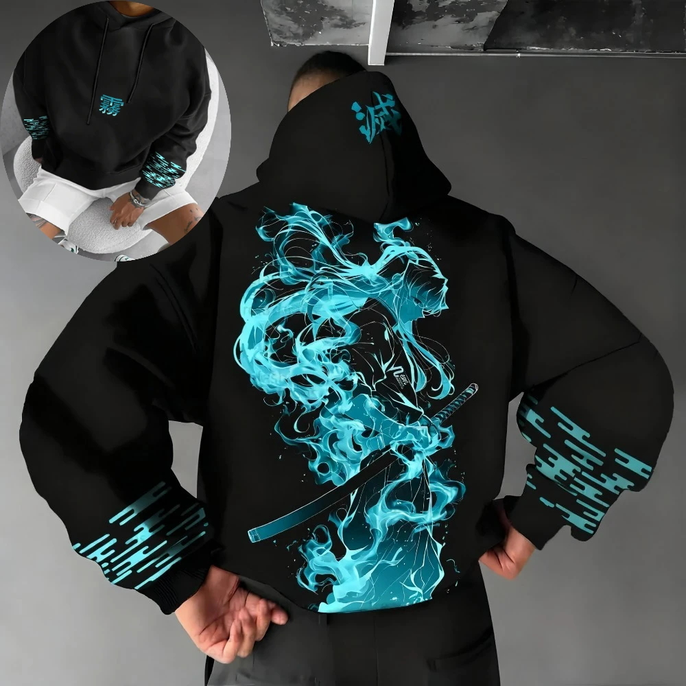 귀멸의 칼날: 키메츠노 야이바 남성 후드티 스웨트셔츠 토미오카 기유 애니메이션 봄 가을 소년 긴팔 부모-자녀 의상