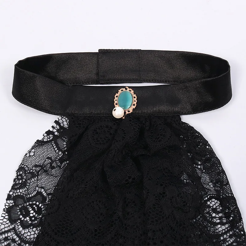 Men Women Black Lace Jabot Tie Neck Collar Victorian Costume Cravat Accessory Unisex Ruffle Ascot Cosplay Halloween For Adult