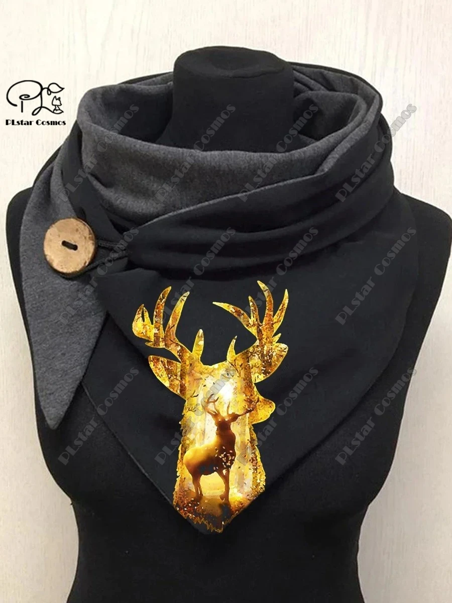 3D printing new animal series cute elephant and deer pattern women\'s warm shawl spring and winter small triangle scarf