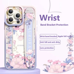 Deluxe Oval Wrist Band Bracket For iphone 16 15 14 13 12 11 Pro Max Plus Mini X Xr Xs Soft Silicone Cell Phone Case Flowers