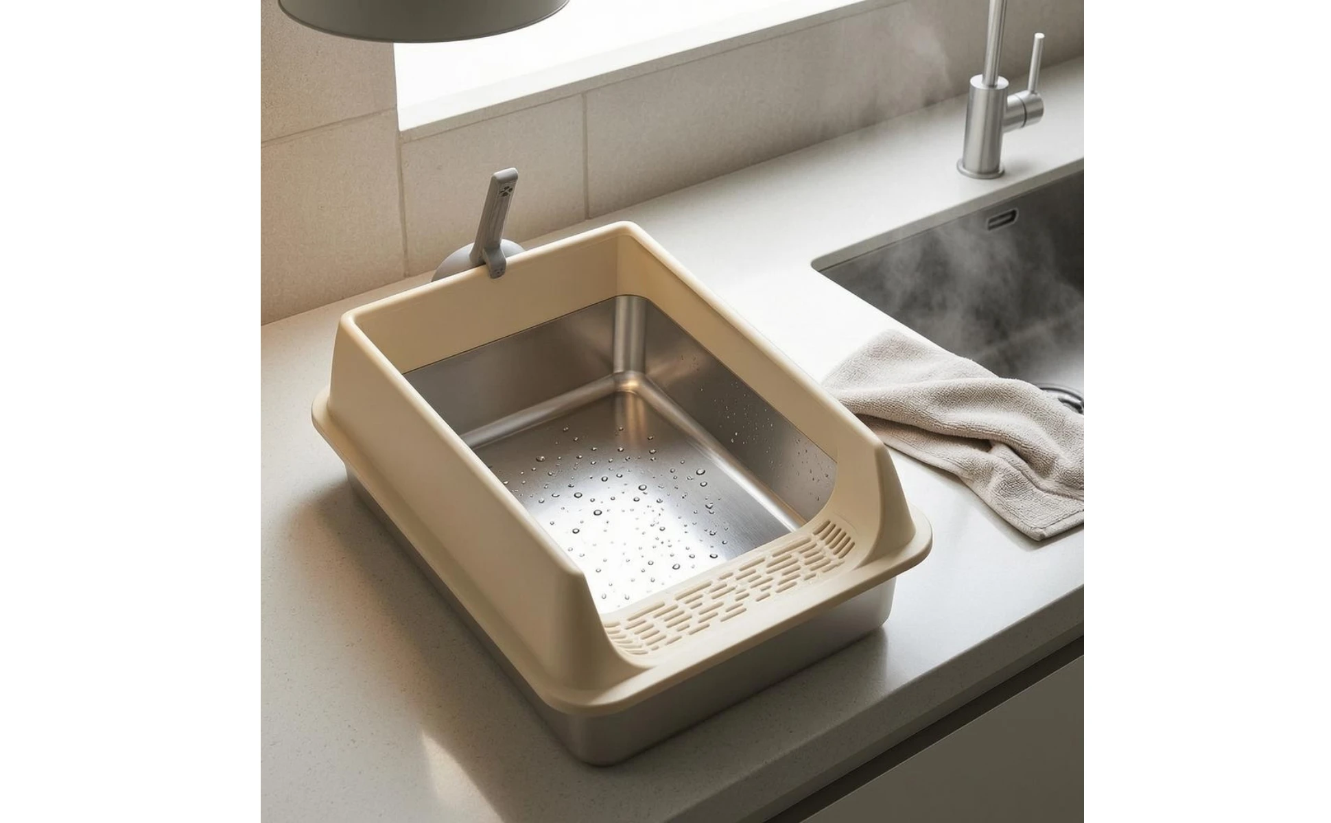 Cat Litter Box with Fence Deep Basin Open Top Litter Box Waste Tray Included Scoop Non Porous