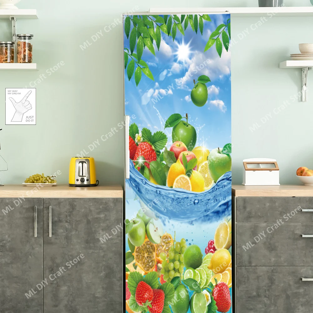 

Fruit Food Self Adhesive Film Door Vinyl Kitchen Fridge Cover Stickers Refrigerator Freeze Peel Pizza Stick Wallpaper Restaurant