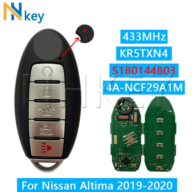 NH CHIAVE S 180144803   Chiave remota per auto intelligente KR5TXN4 per Nissan Altima 2019-2020 4A Chip 433,92 MHz 4 + 1 pulsanti Fob