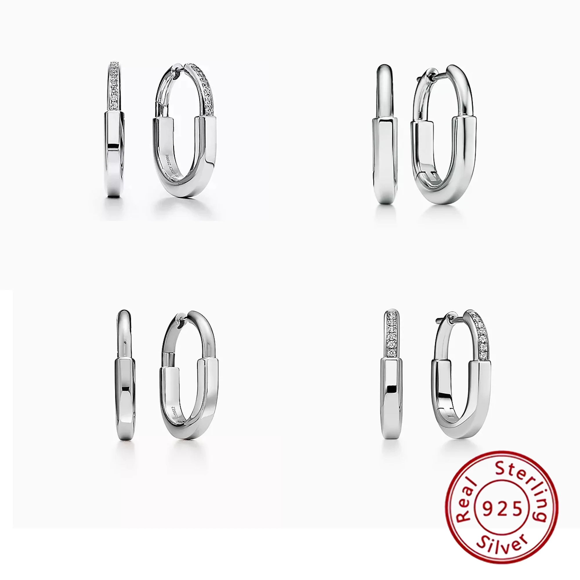 

Pure silver s925 lock buckle platinum design, versatile earrings, light luxury, high-end elegant temperament, shining jewelry