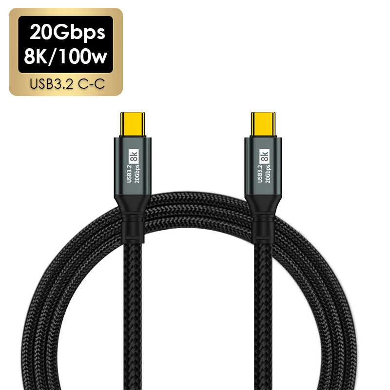

USB 3.2 Type C Cable 20Gbps Data Sync 8K@60Hz Video 100W PD Charging Adapter Braid USB-C to C for 15 Pro/Pro Max VR SSD Dock OTG